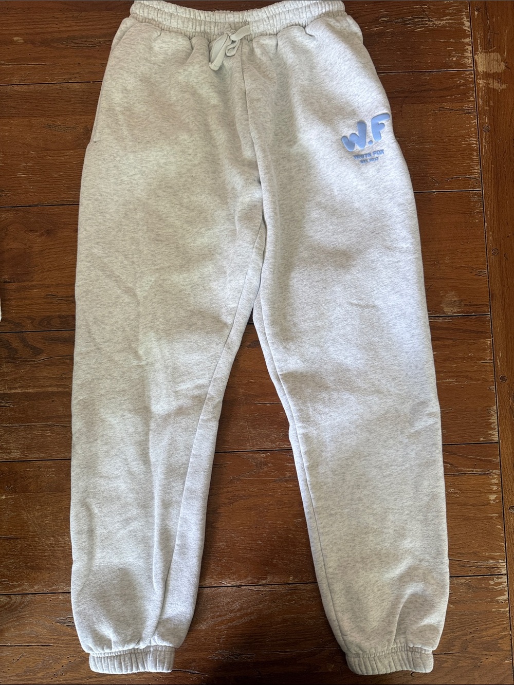 White Fox Boutique Light Gray Sweatpants with Blue Logo